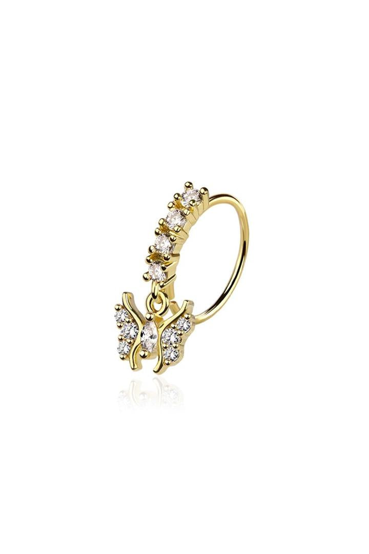 20G BUTTERFLY PRONG DANGLE ROUND GEM NOSE HOOP (9mm)